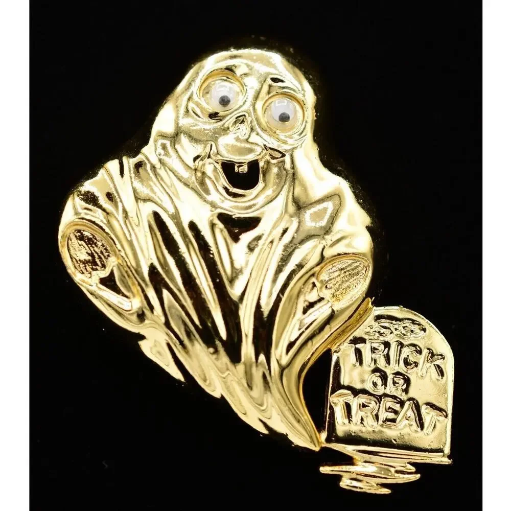 Danecraft Vintage Ghost Halloween Pin Brooch Trick Or Treat Grave Signed BinAJ